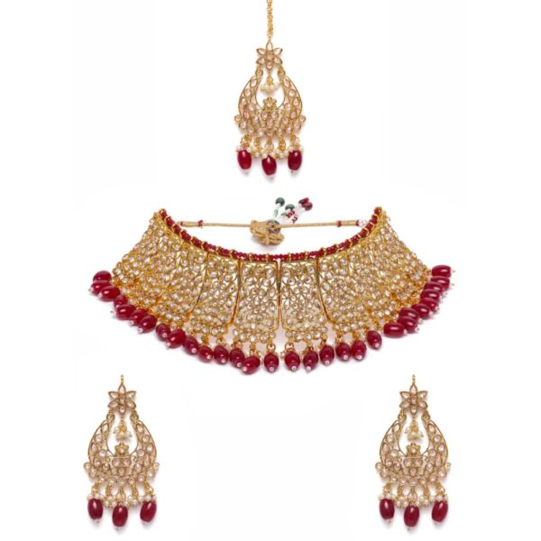 AccessHer Gold plated Handcrafted Antique gold Ruby Choker