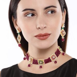 Traditional Studded Ruby Beads Choker Set for Women