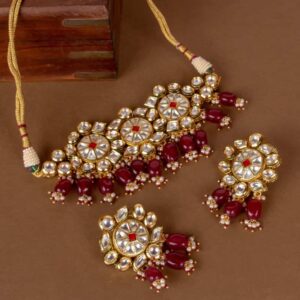 Traditional Vilandi Kundan Studded Choker Necklace Set for Women