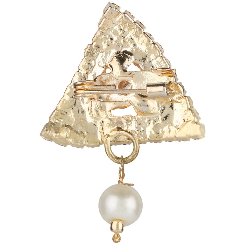 BR0917GC5013GLCT -AccessHer triangle shape gold rhinestone brooch with pearl for men and women - access-her
