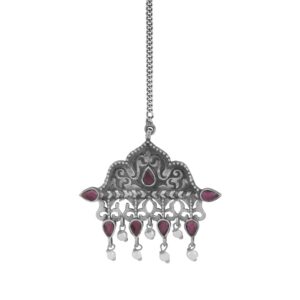 Tribal Inspired Antique Oxidized Maang TIka with Ruby for Women