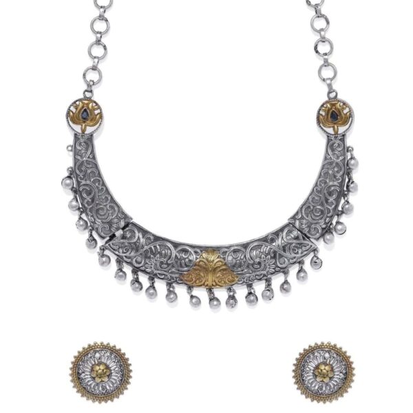 Oxidised German Silver Necklace with Earrings-NS1119SR150SG