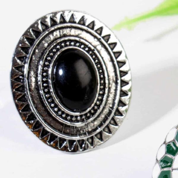 Oval shaped black stone oxidised silver Adjustable finger
