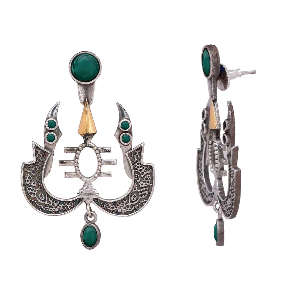 ER0818HS330SG -Accessher Trishul Dangle Earrings Oxidised Silver and gold Dual Plating For women - access-her