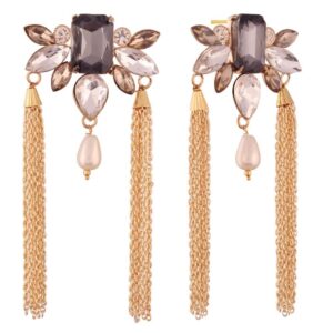 Unique crystal Black tassel earrings