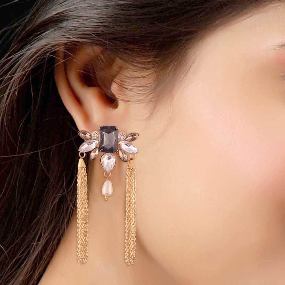 Unique crystal Black tassel earrings- ER0118GC171GLCT