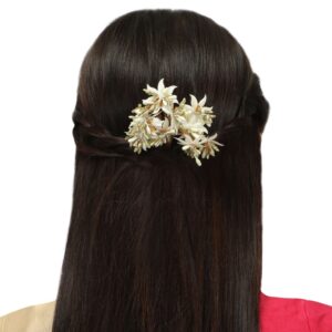 White Floral Pollen Hair Pins/Hair Bun & Braid Accessories Set of 1 for Women
