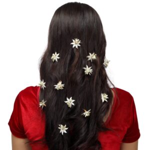 White Floral Pollen Hair Pins/Hair Bun & Braid Accessories Set of 12 pcs for Women