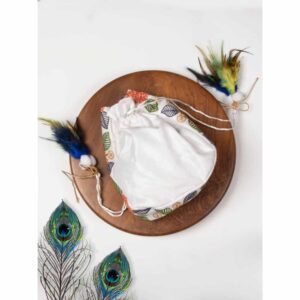 AccessHer White & Green Embroidered Tasselled Potli Clutch for women