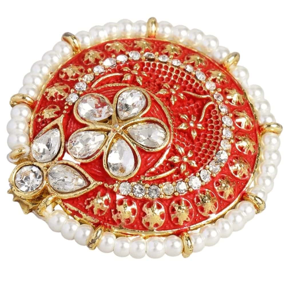 Women Gold-Plated Red Meenakari Pearl Handcrafted Brooch -