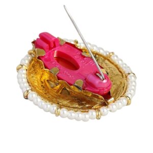 Women Gold-Plated Red Meenakari Pearl Handcrafted Brooch