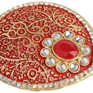 Women Red & Gold-Toned Handcrafted Enamelled AD Studded Brooch