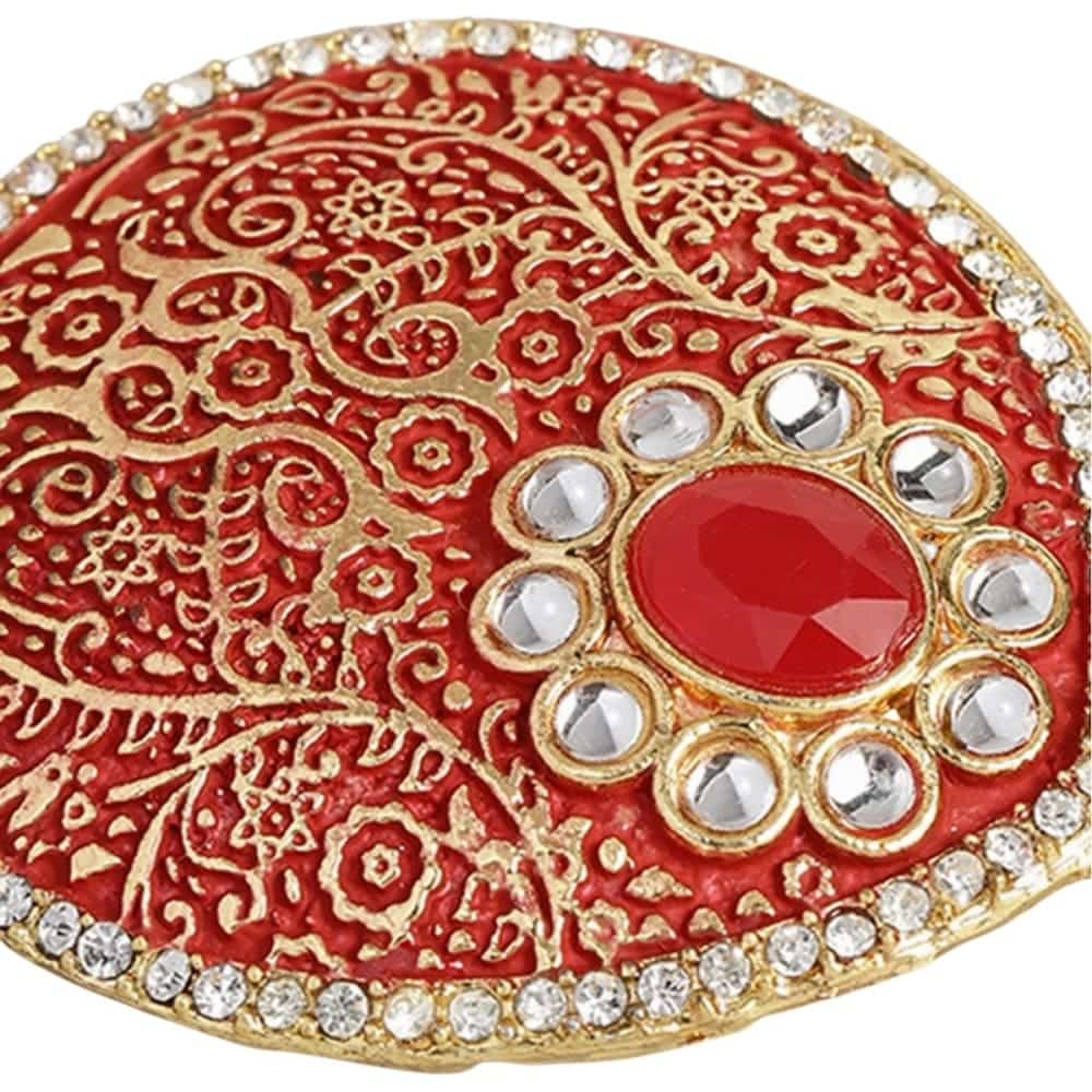 Women Red & Gold-Toned Handcrafted Enamelled AD Studded