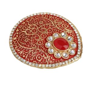 Women Red & Gold-Toned Handcrafted Enamelled AD Studded Brooch