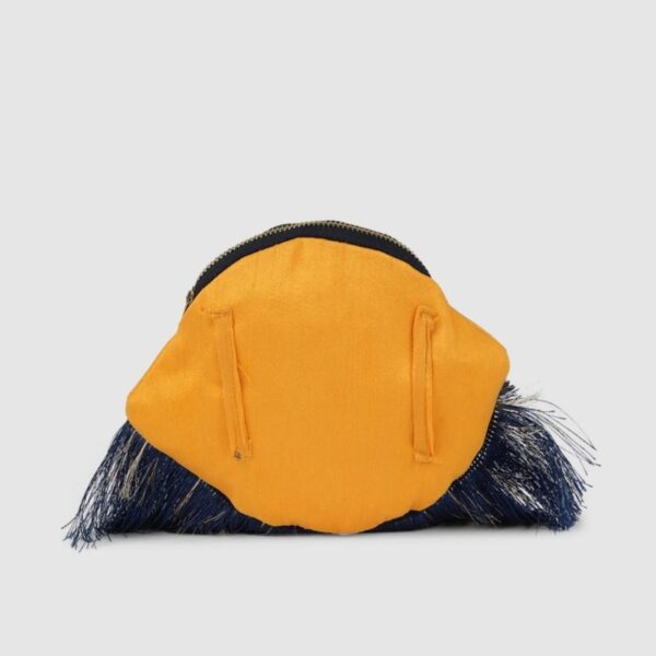 Yellow & Blue Embroidered Fringed Potli Clutch-