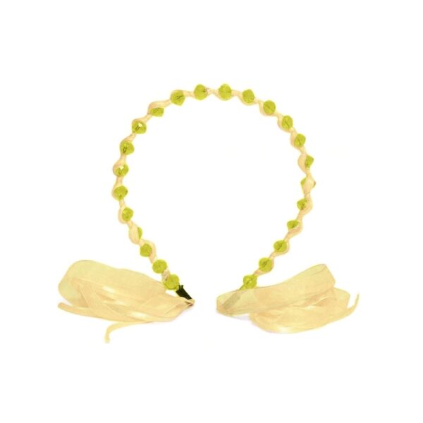 Yellow Crystal Beads Hair Band with Ribbon