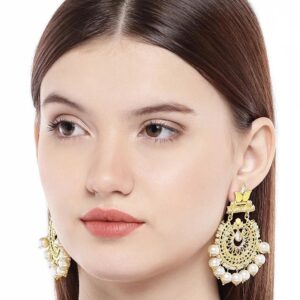 Traditional Gold Plated Yellow Brass Enamel Chandbali Earring for Women