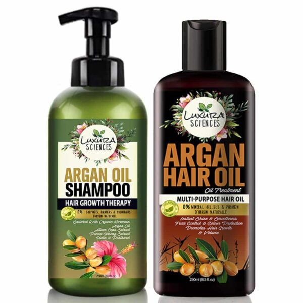 Luxura Sciences Argan Oil For Hair Growth 250Ml & Argan Oil Shampoo 300Ml Bottle Combo