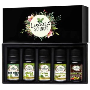 Organic Essential Oil Combo Pack of 5 Oils ;ANTI DANDRUFF Essential oil kit 5 * 15ml (Tea Tree Oil; Thyme Oil; Amla Oil; CedarWood Oil; Vitamin E Oil)