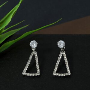 White & Silver-Plated Triangular Drop Earrings