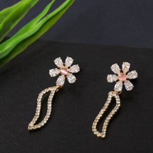 White & Pink Gold-Plated Floral Drop Earrings