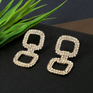 Women Gold-Plated & White Square Drop Earrings