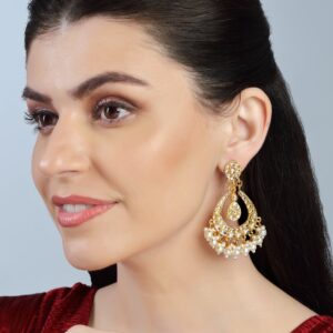 Traditional Kundan & Pearls Studded Statement Chandbali Earrings for Women