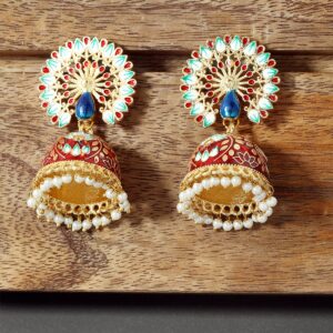 Traditional Peacock Design Multicolour Meenakari Embedded Jhumki Earrings for Women
