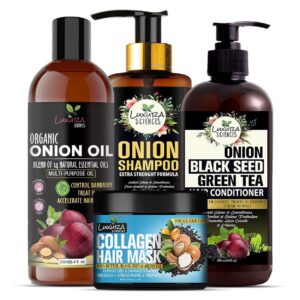 Hair Growth Spa Range with Onion Hair Oil + Onion Shampoo + Onion Conditioner + Blackseed Collagen Hair Mask for Hair Fall Control
