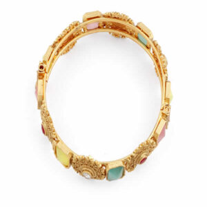 Gold Plated Rajwadi Style Multicolour Gemstones Embellished Kada/ Bangles Set of 2 for Women