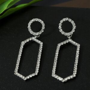 Silver Plated Rhinestones Studded Contemporary Style Delicate Dangler Earrings for Women