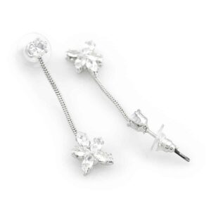 Delicate Silver Plated Rhinestones Studded Contemporary Style Drop Earrings for Women