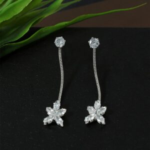Delicate Silver Plated Rhinestones Studded Contemporary Style Drop Earrings for Women