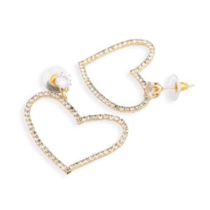Delicate Heart Shaped Rhinestones Studded Dangler Earrings for Women