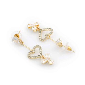 Delicate Sparkling Rhinestone Studded Heart Design Dangle Drop Earrings for Women