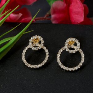Minimal Style Sparkling Rhinestones Studded Double Round Shape Dangle Earrings for Women