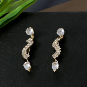 Gold Plated Stunning Rhinestones Studded Zig-Zag Style Delicate Dangler Earrings for Women