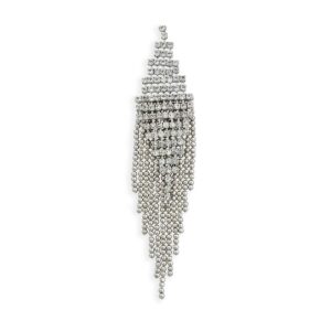 Statement Silver Plated Rhinestones Studded Chandelier Earrings with Beads Tassels for Women
