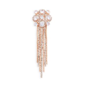 Statement Rhinestones Studded Rose Gold Toned Dangler Earrings with Beads Tassels for Women