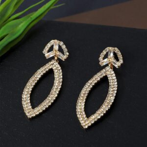 Gold Plated Stunning Rhinestones Embedded Delicate Dangler Earrings for Women