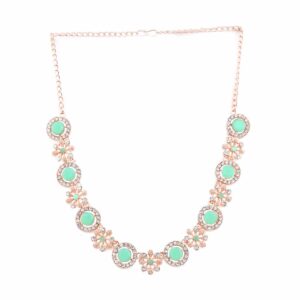 Rose Gold Plated Rhinestones Studded Mint Green Necklace Set for Women