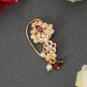 Gold-Plated CZ-Studded & Beaded Nosepin