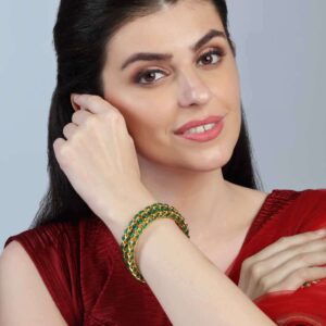 Gold Plated Studded Green Bangles Set of 2 for Women
