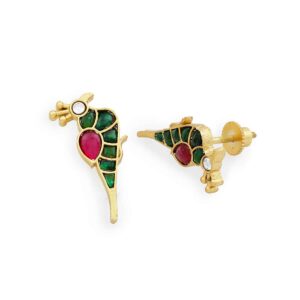 Traditional Gold Plated Pink Meenaakri Embedded Peacock Design Stud Earrings for Women