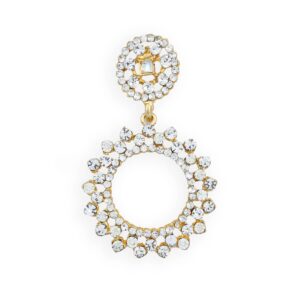 Gold Plated Rhinestones Embedded Circular Design Statement Dangler Earrings for Women