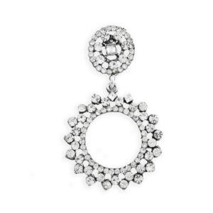 Silver Plated Rhinestones Studded Circular Design Statement Dangler Earrings for Women