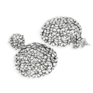 Silver Plated Sparkling Rhinestone Studded Statement Party Earrings for Women