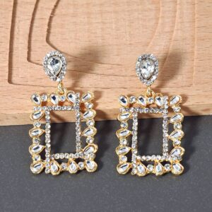 Gold Plated Rhinestones Studded Geometric Design Statement Dangler Earrings for Women