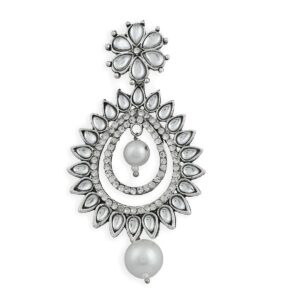 Silver Plated Rhinestones and Kundan Studded Dangler Earrings with Pearl Drops for Women
