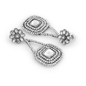 Silver Plated Rhinestones Studded Statement Dangler Earrings for Women